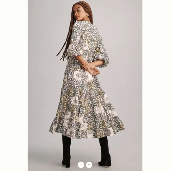 Anthropologie V-Neck Textured Midi Dress - Picture 3 of 4